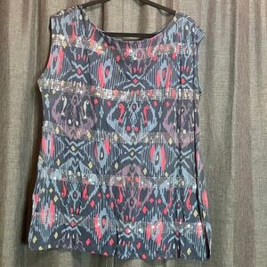 DKNY Navy and Red Patterned Tank Top